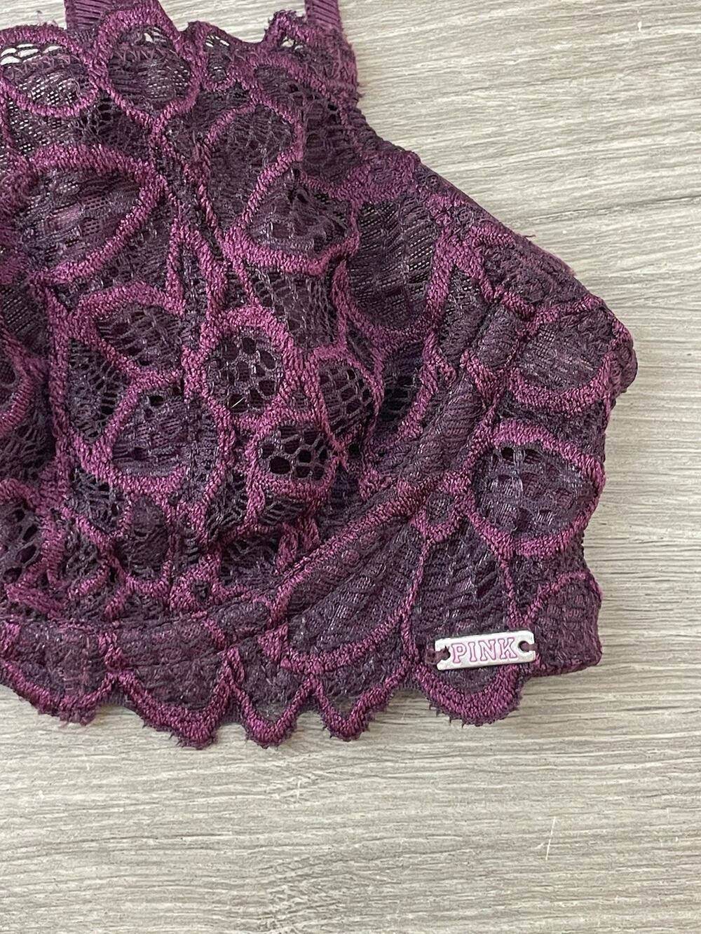 Victoria's Secret PINK Date Unlined Underwire Bra Burgundy Lace Size 32B